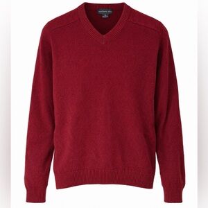 Northern Isle Mens Lambswool V Neck Sweater Red Classic Knit Size Large